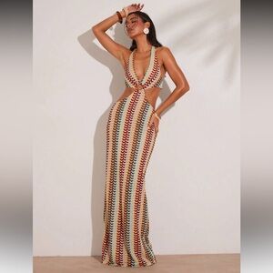 SHEIN Chevron Crocheted Halter Dress